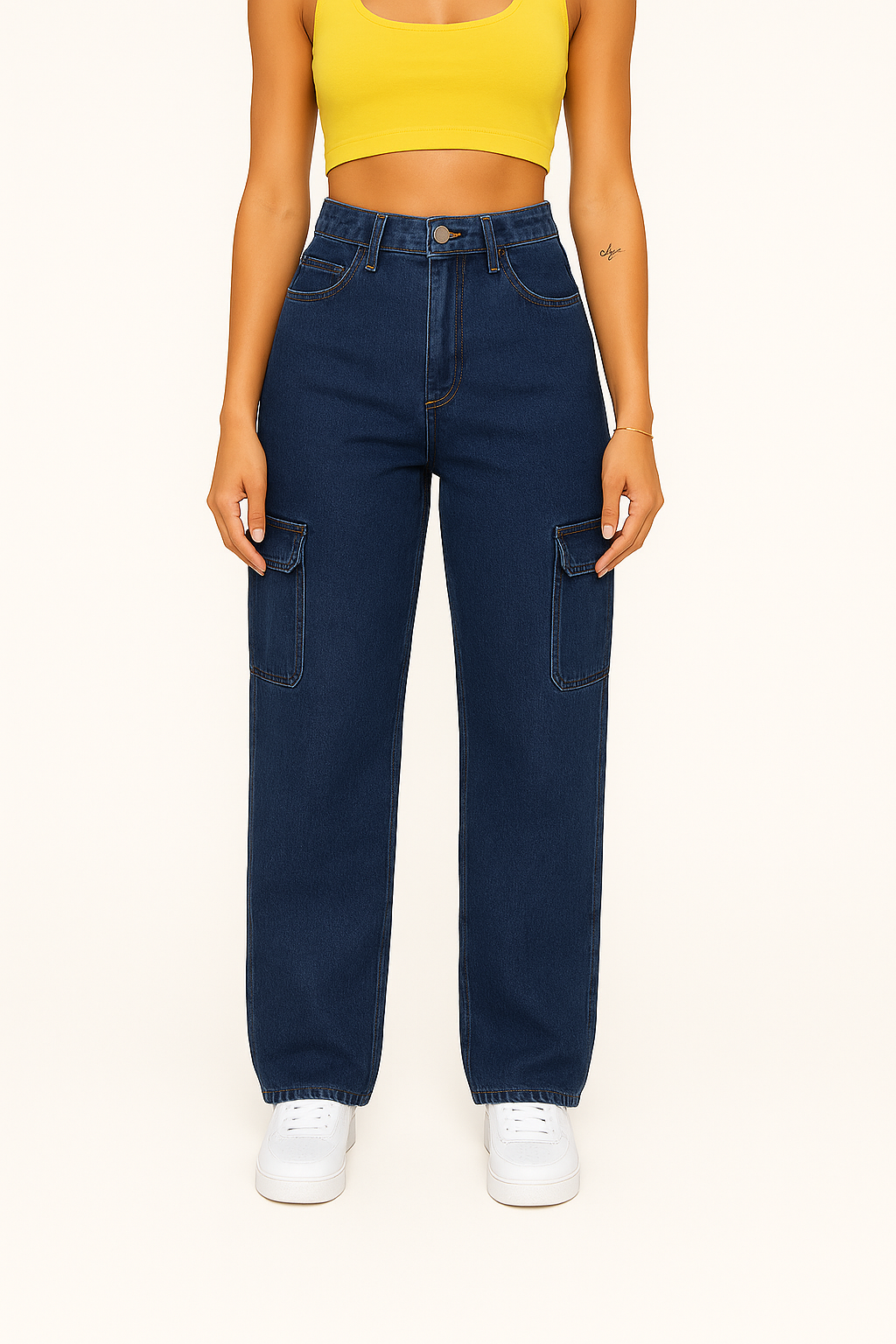 Midnight Navy Knee-Slit Straight Denim
