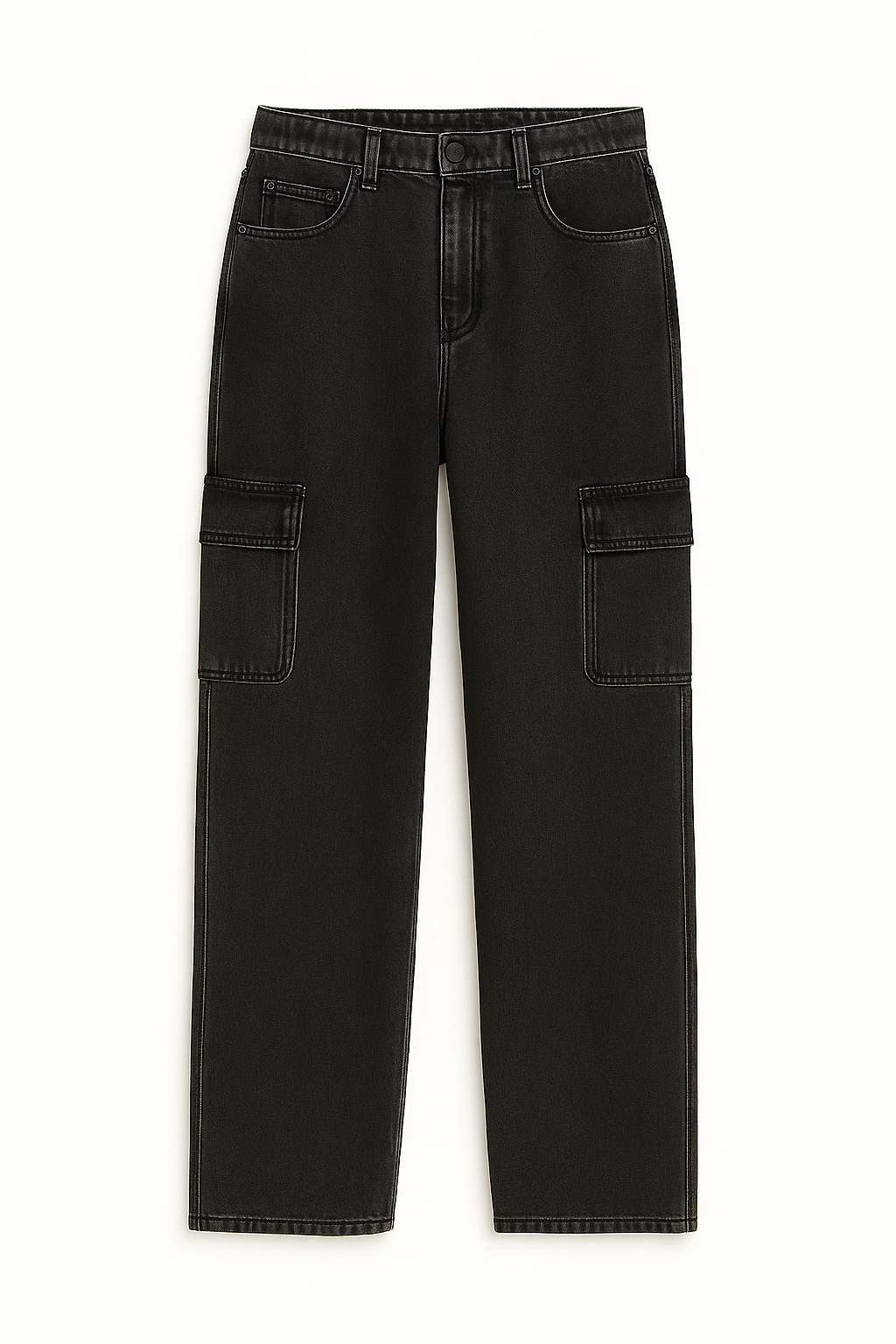 Charcoal Edge Knee-Slit Straight Denim