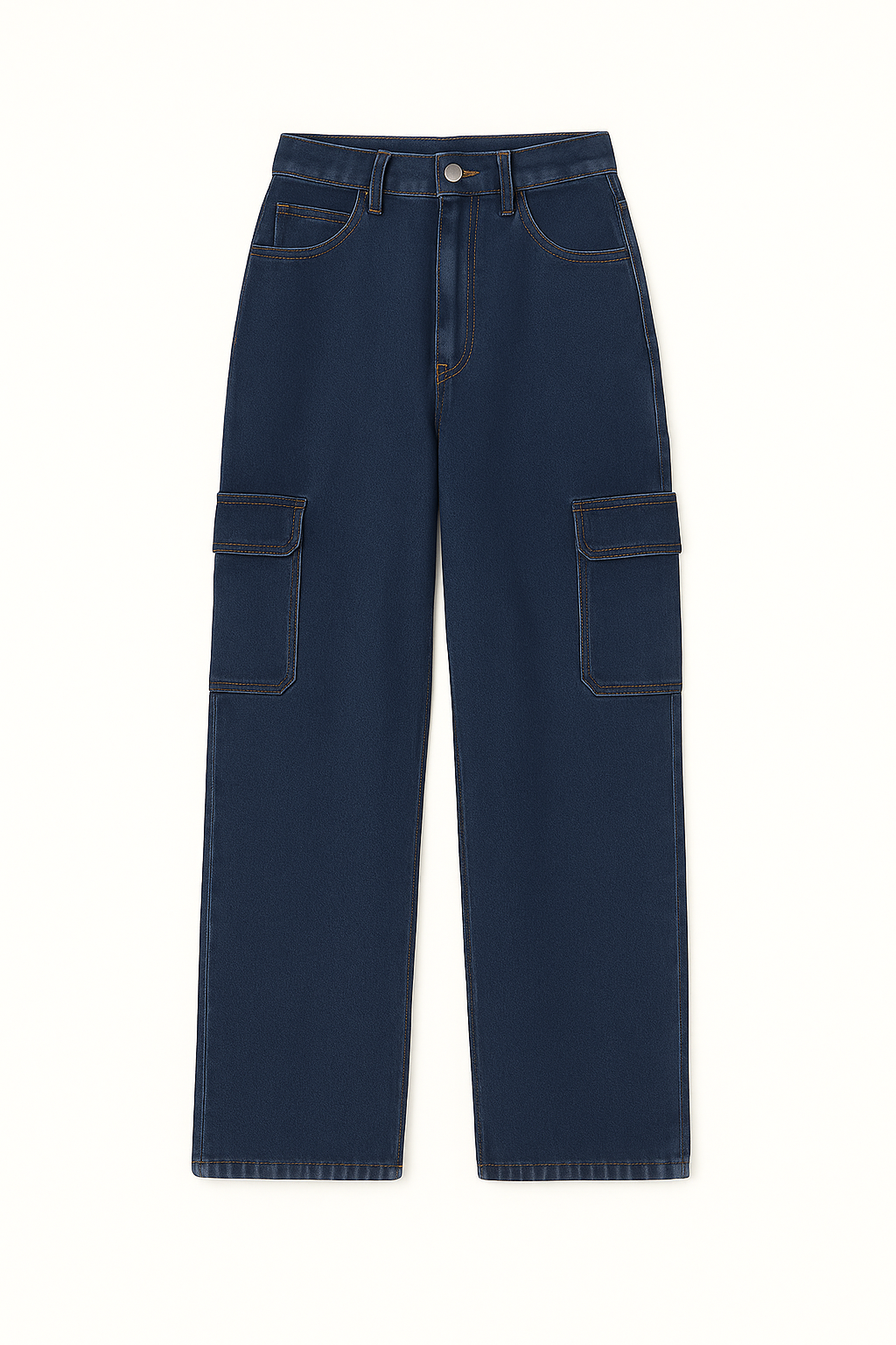 Midnight Navy Knee-Slit Straight Denim