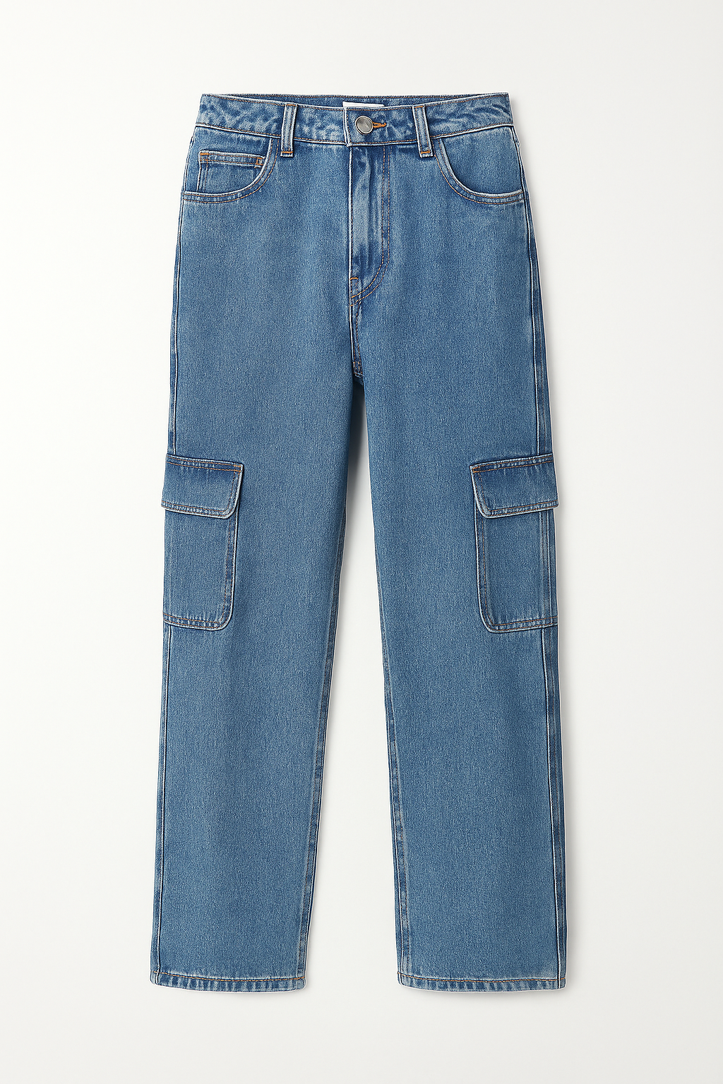 Azure Mist Knee-Slit Straight Denim