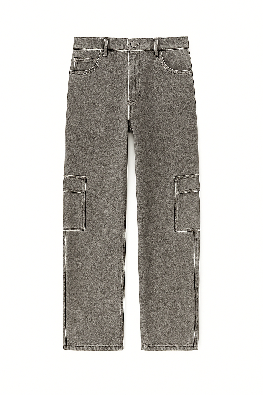 Smoky Grey Knee-Slit Straight Denim