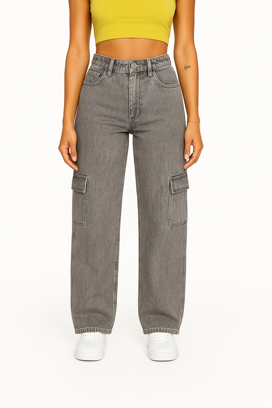 Smoky Grey Knee-Slit Straight Denim
