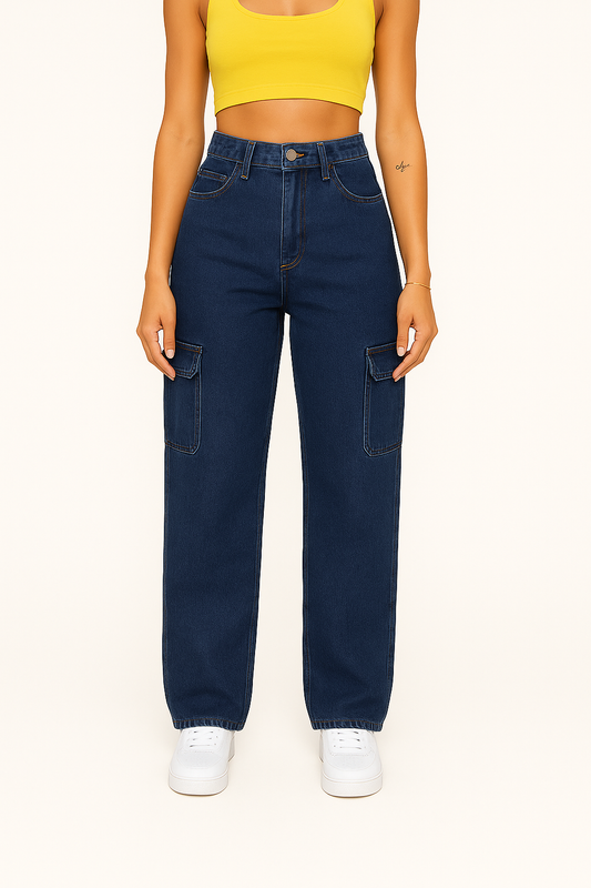 Midnight Navy Knee-Slit Straight Denim